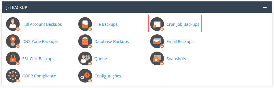 Na aba JetBackup.